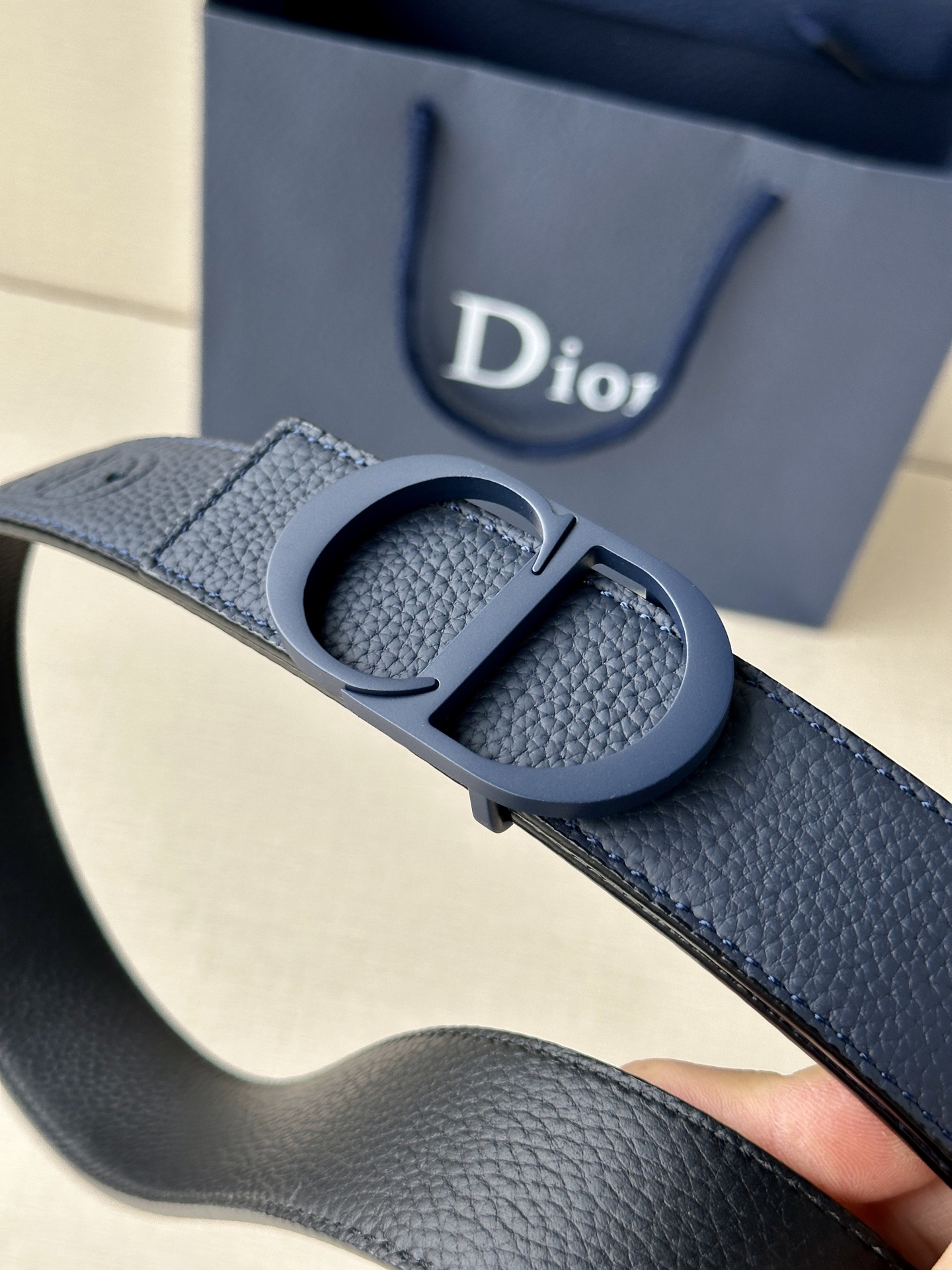 Dior embossed top layer leather belt 3.5CM wide
