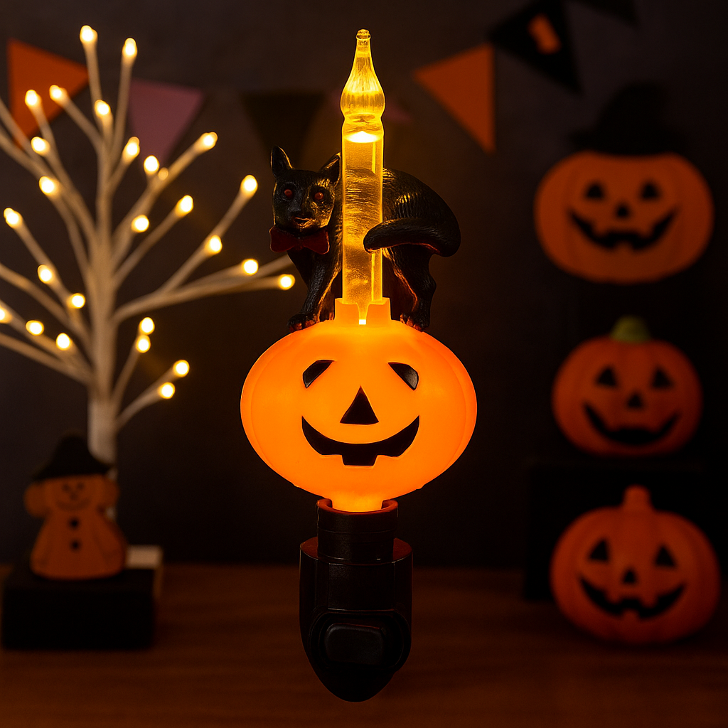 💥ON SALE💥Halloween Pumpkin Jack O' Lantern & Black Cat Bubble Night🎃💡
