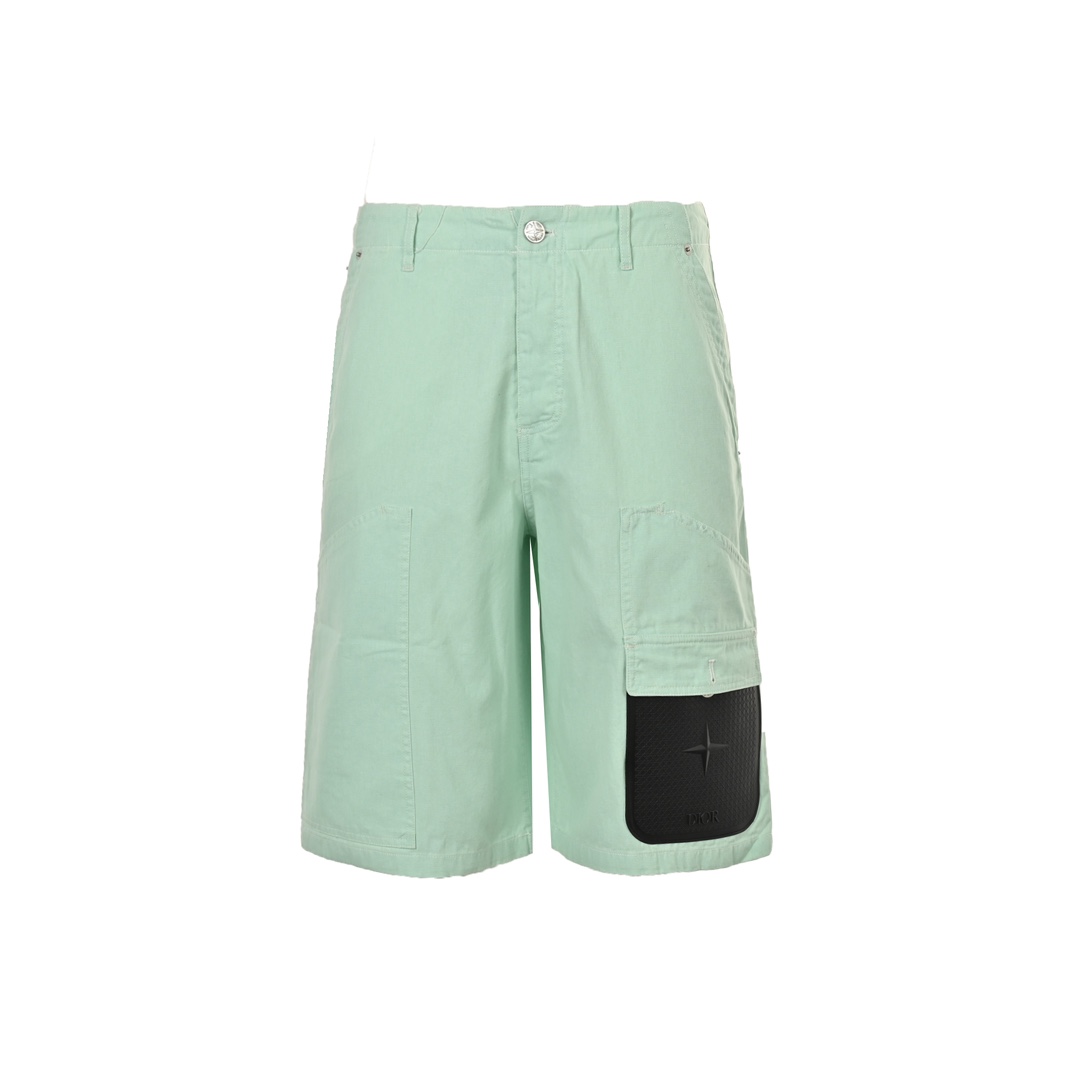 Dior & Stone Island Denim Shorts with Leather Pocket Logo