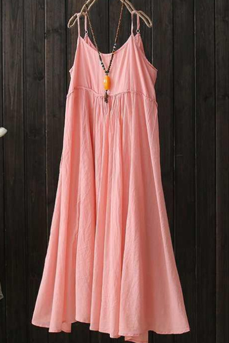 Cotton Linen Casual Sling Midi Dresses