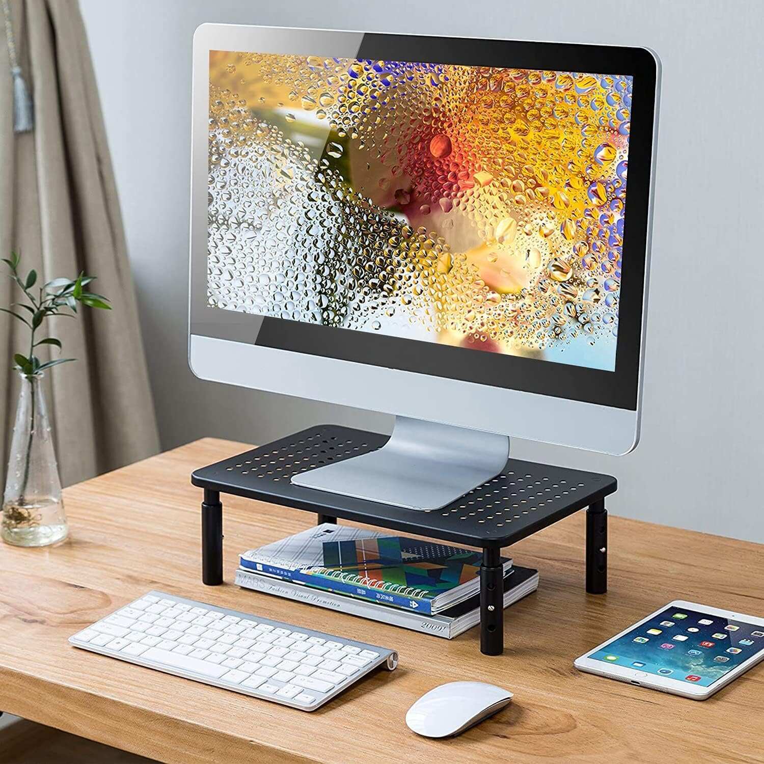 Computer Monitor Stand Riser,Monitor Riser for Laptop, Printer, Notebook and All Flat Screen TV Display with Vented Platform,3 Height Adjustable Laptop Riser,1 Pack,Black(MST003)