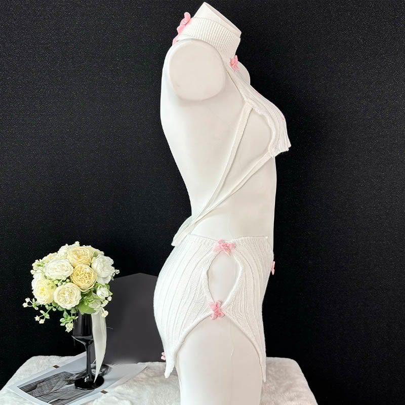 Sexy Bow Backless Sweater Lingerie Set