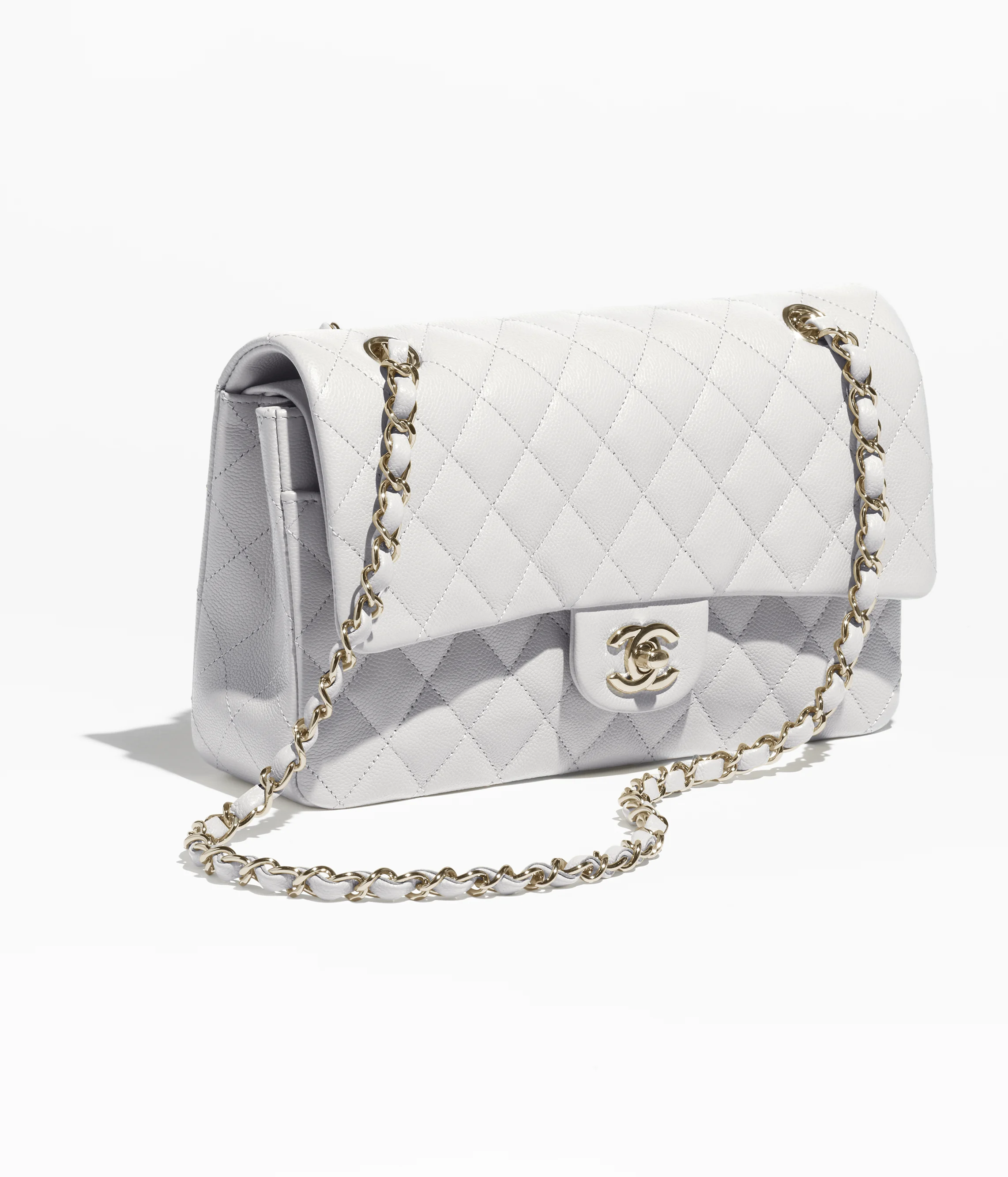 Chanel Classic 11.12 Bag Grained Shiny Calfskin & Gold Metal Light Grey A01112-B10583-NAAUH