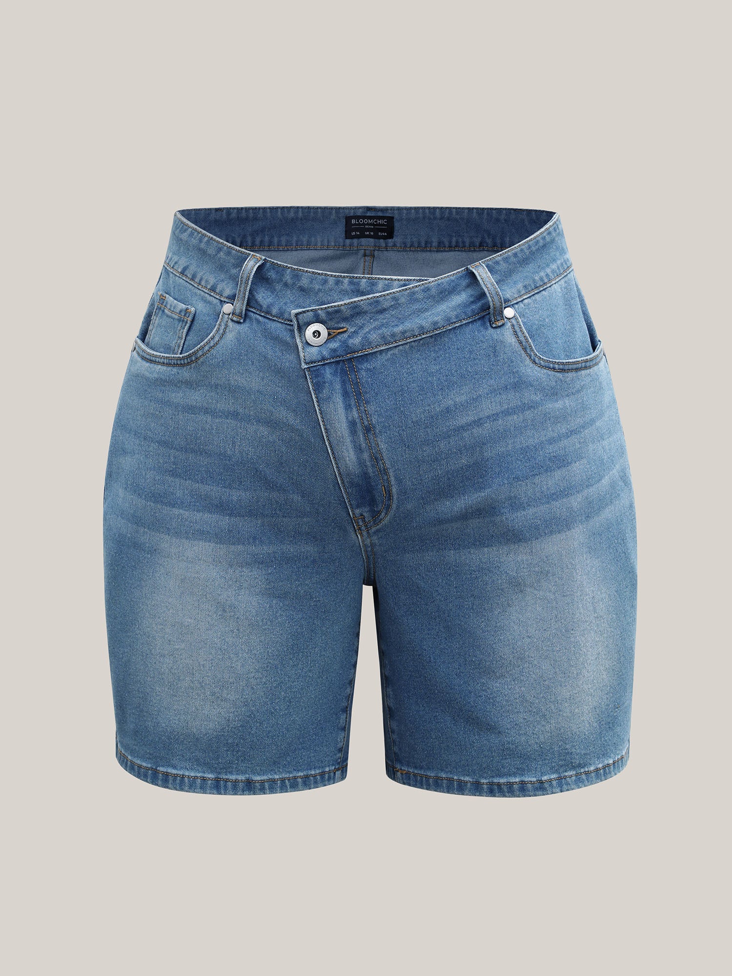 Overlap Whiskered Wash Straight Denim Shorts