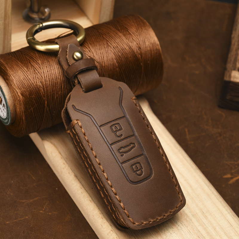 Buttons Genuine Leather Car Key