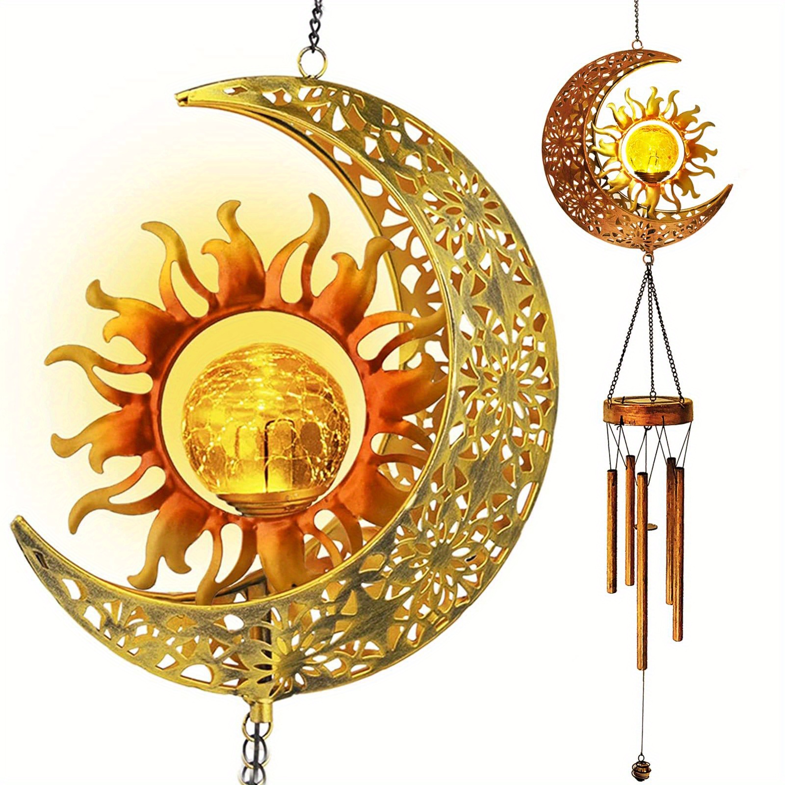 1pc, Wind Chimes, Sun Crackle Glass Ball Solar Wind Chimes With Metal Tubes Waterproof, Unique Hanging Decor, Scene Decor, Home Decor, Wedding Decor, Holiday Decor, Party Decor, Celebration Decor, Outdoor Decor, Yard Decor, Garden Decor