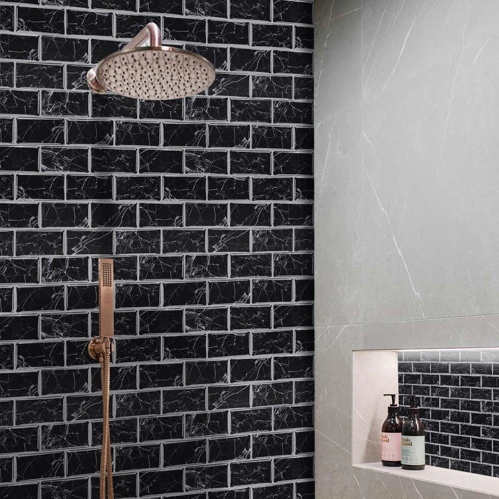 Black Marble Subway Peel and Stick Backsplash Tile - Thicker Design