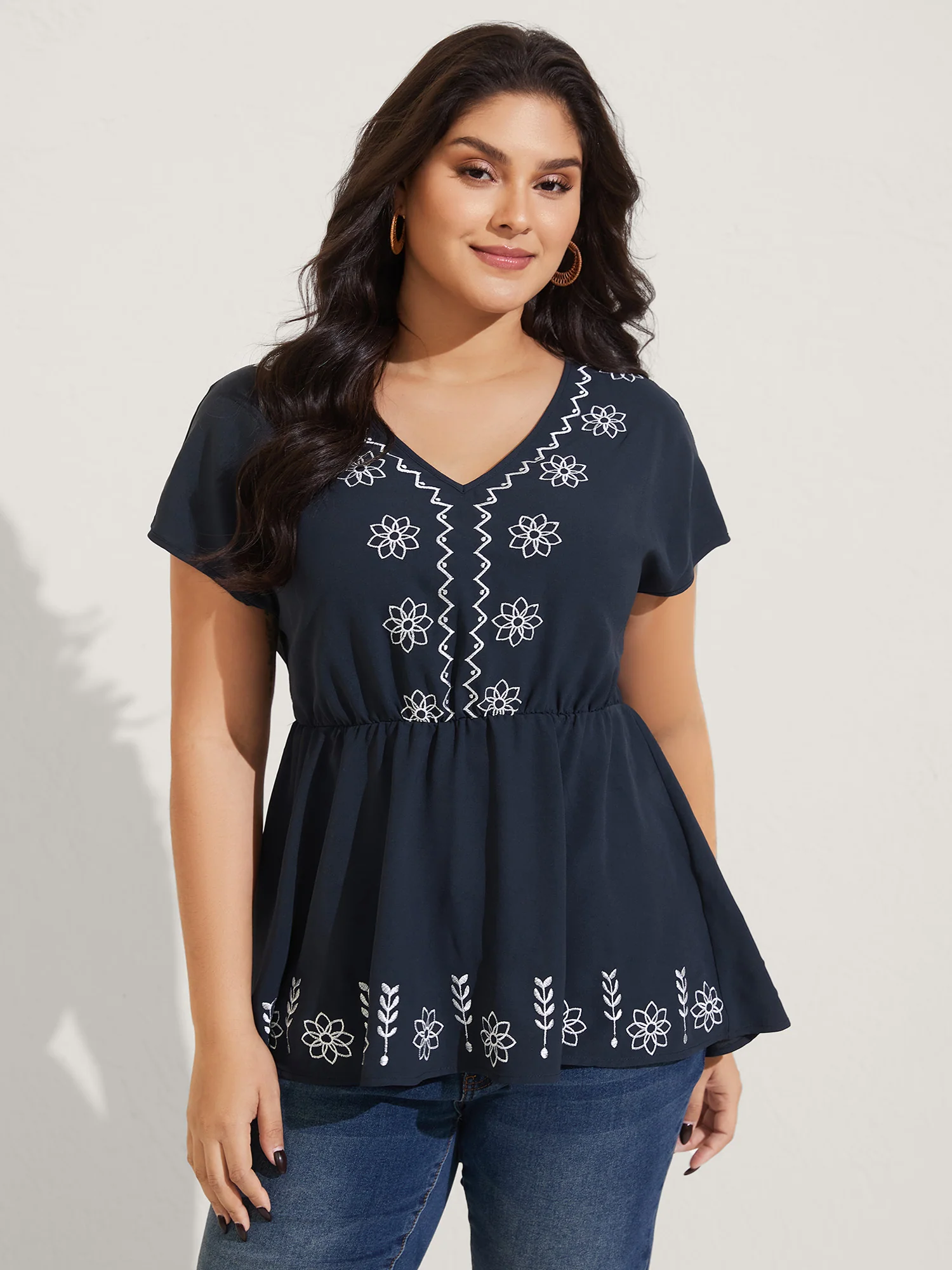 Boho Embroidery Babydoll Top
