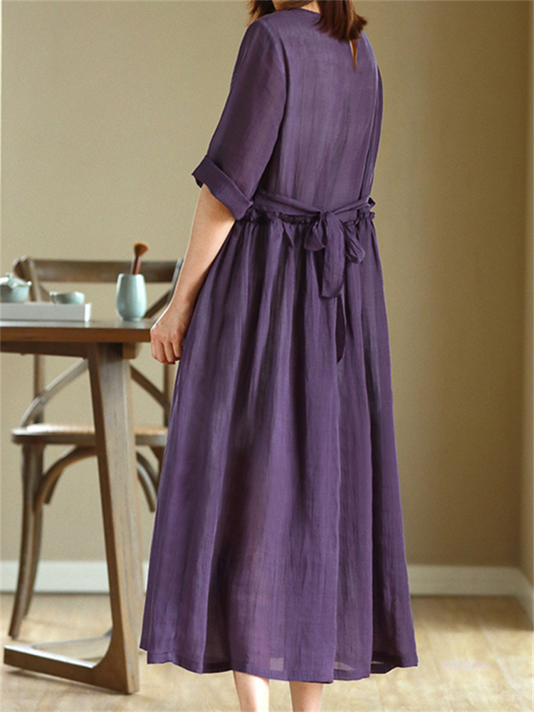 Vintage Flowy Pleated Woven Maxi Dress