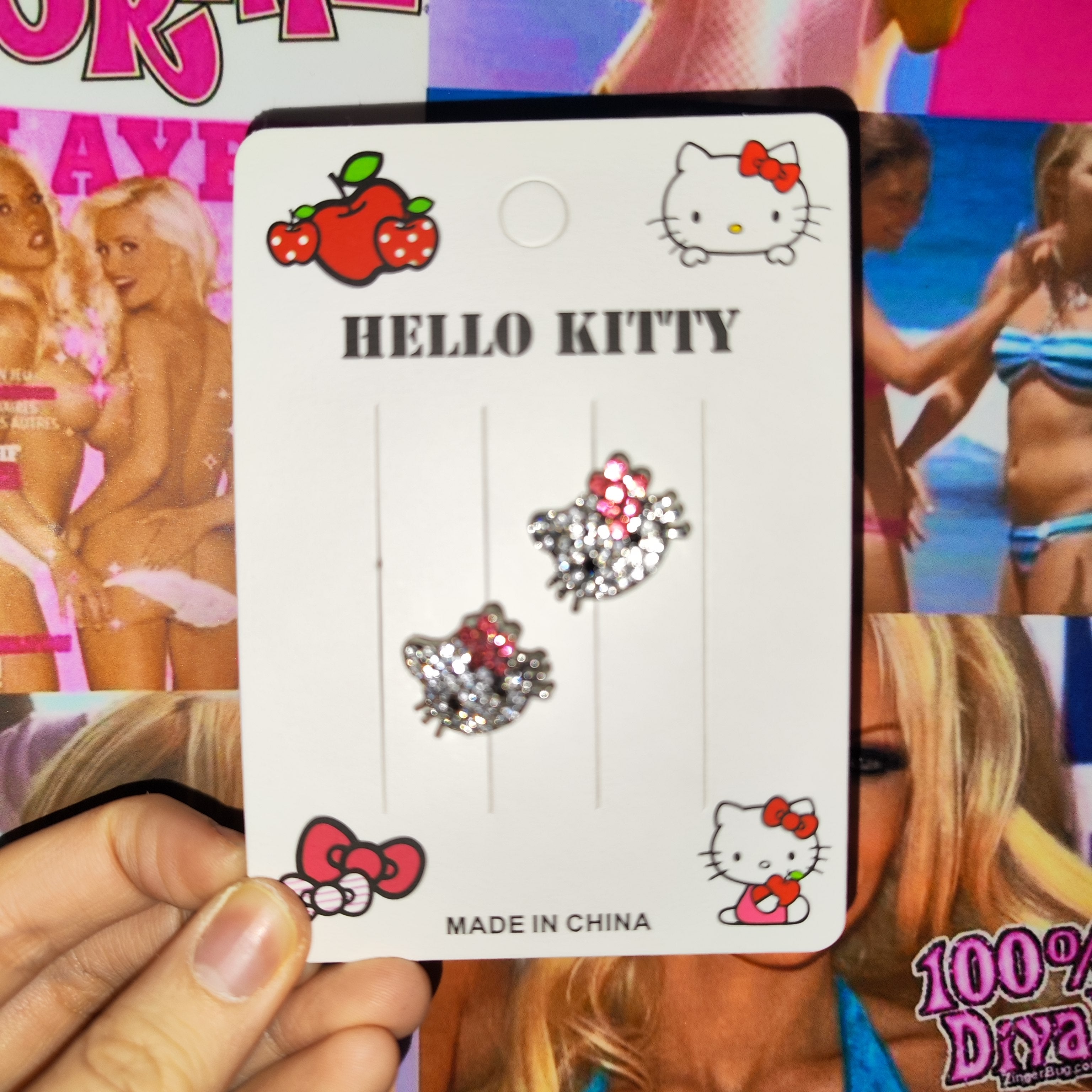 Hellokitty Rhinestone Earrings | 2 Count (Pack of 1)