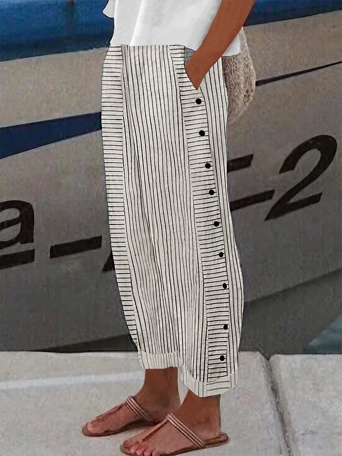 Jacquard striped printed button-down slacks