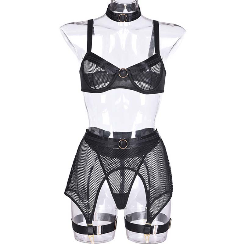 Ring Collar Mesh Lingerie Set