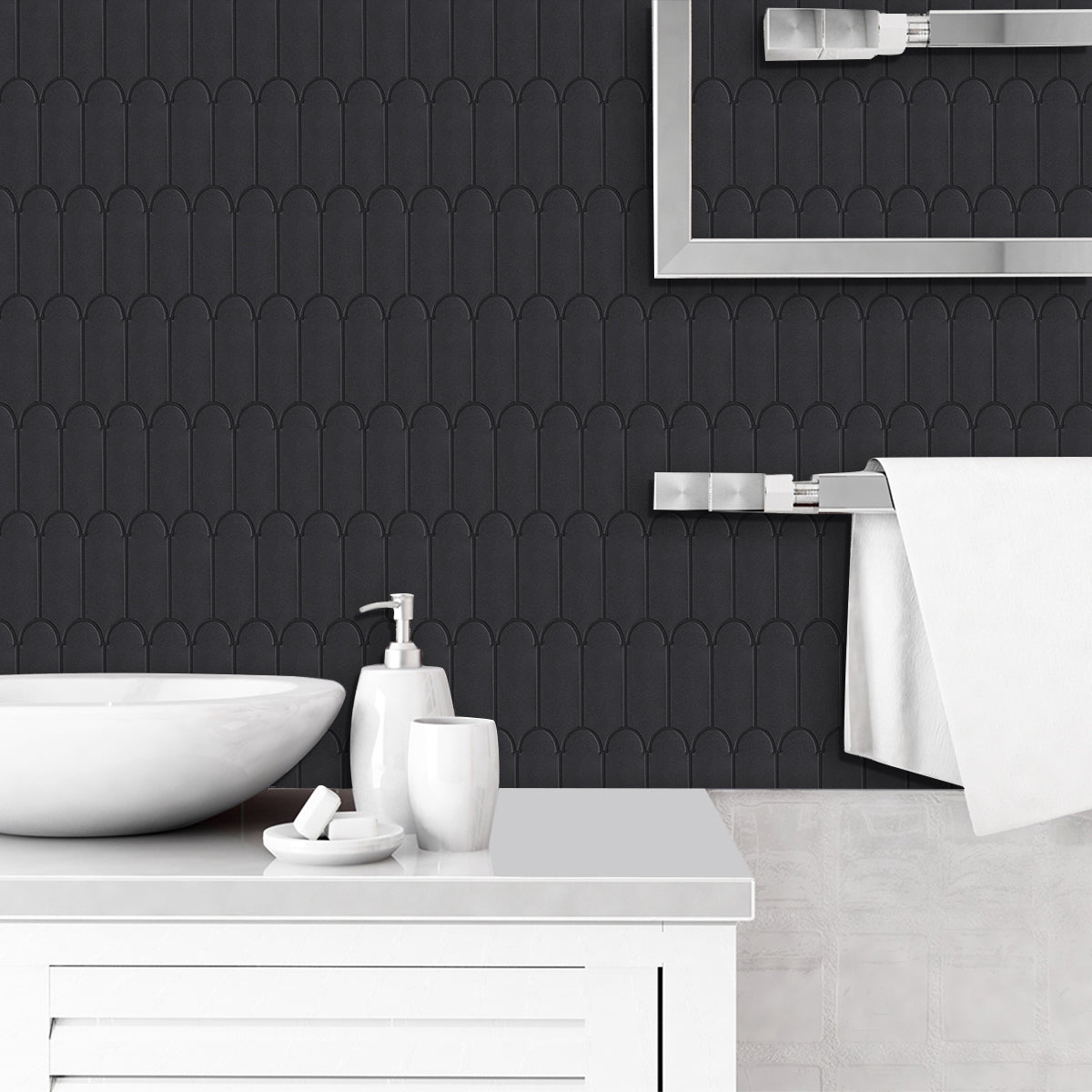 Black Fish Scale Peel and Stick Backsplash Tile - Thicker Design Matte Finish