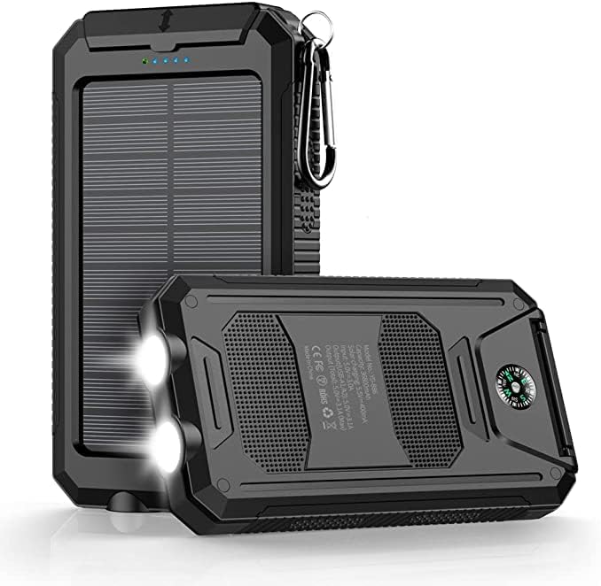 Power-Bank-Portable-Charger-Solar - 36800mAh Waterproof Portable External Backup Battery Charger Built-in Dual QC 3.0 5V3.1A Fast USB and Flashlight for All Phone and Electronic Devices (Deep Orange)