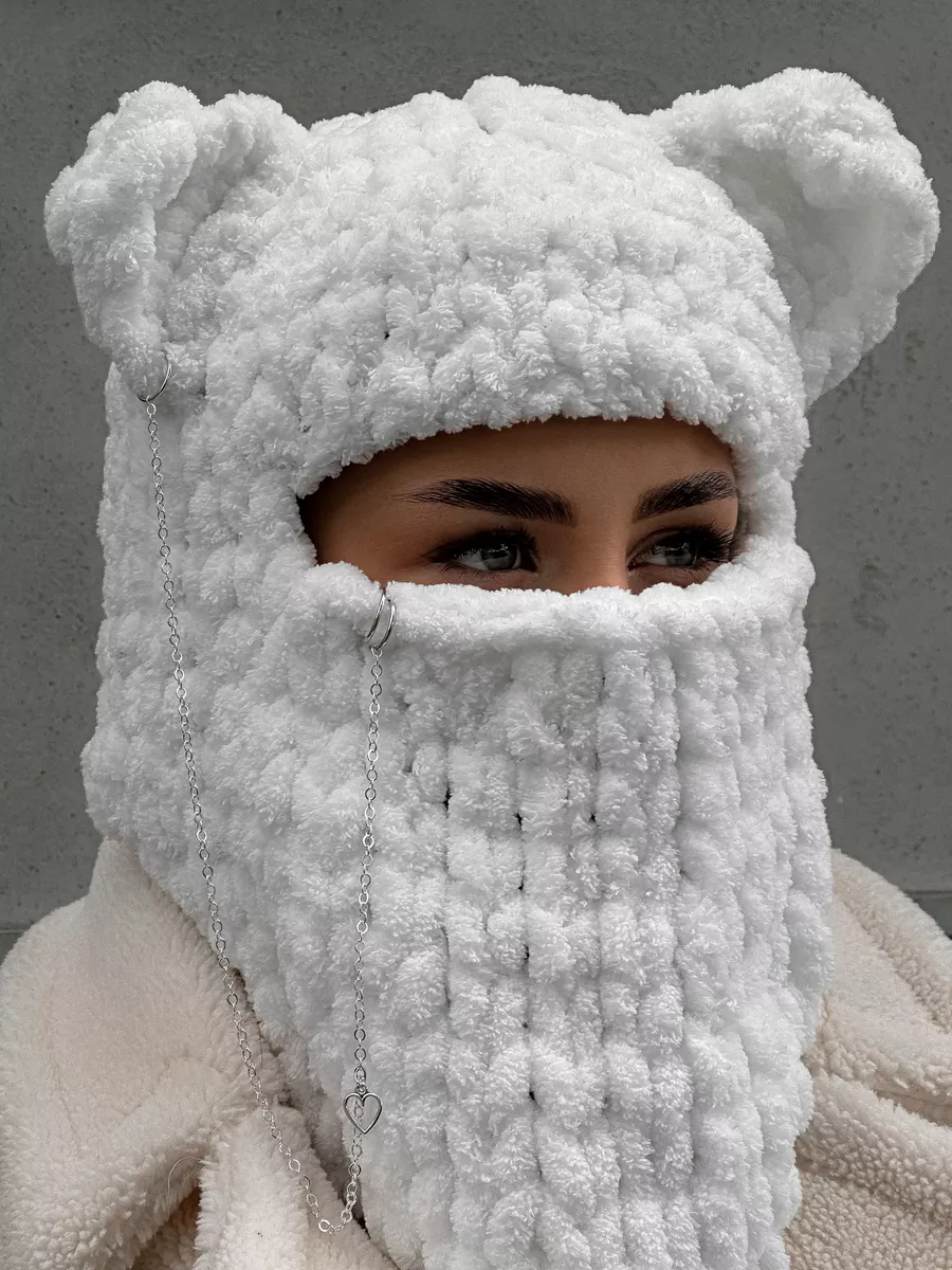💖 Valentine's Day Sale 49% OFF 💖 Plush Chunky Knit Balaclava with Ears(Including Chain & Pendant)