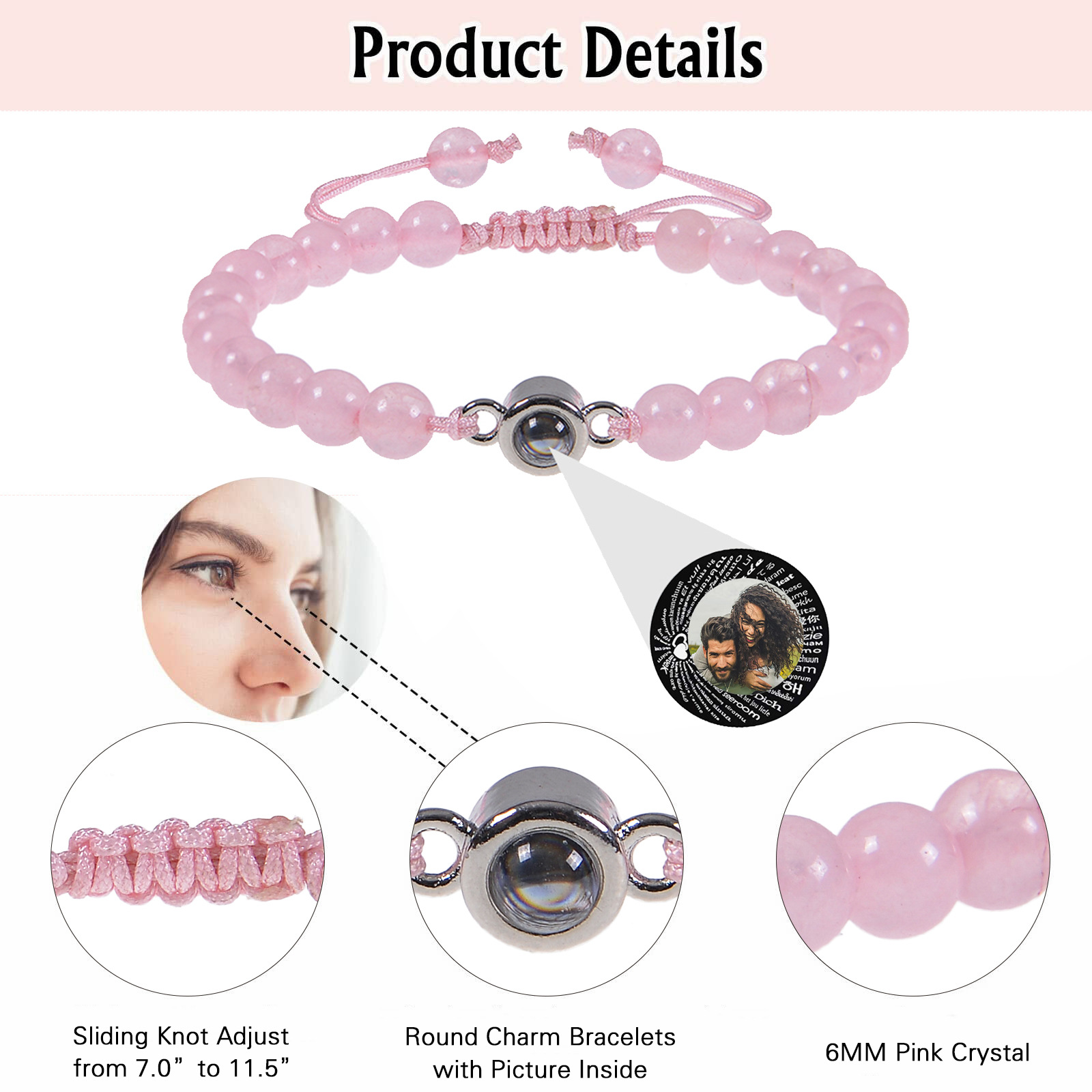 Personalized Photo Projection Beads Bracelet Sincere Gift For Her