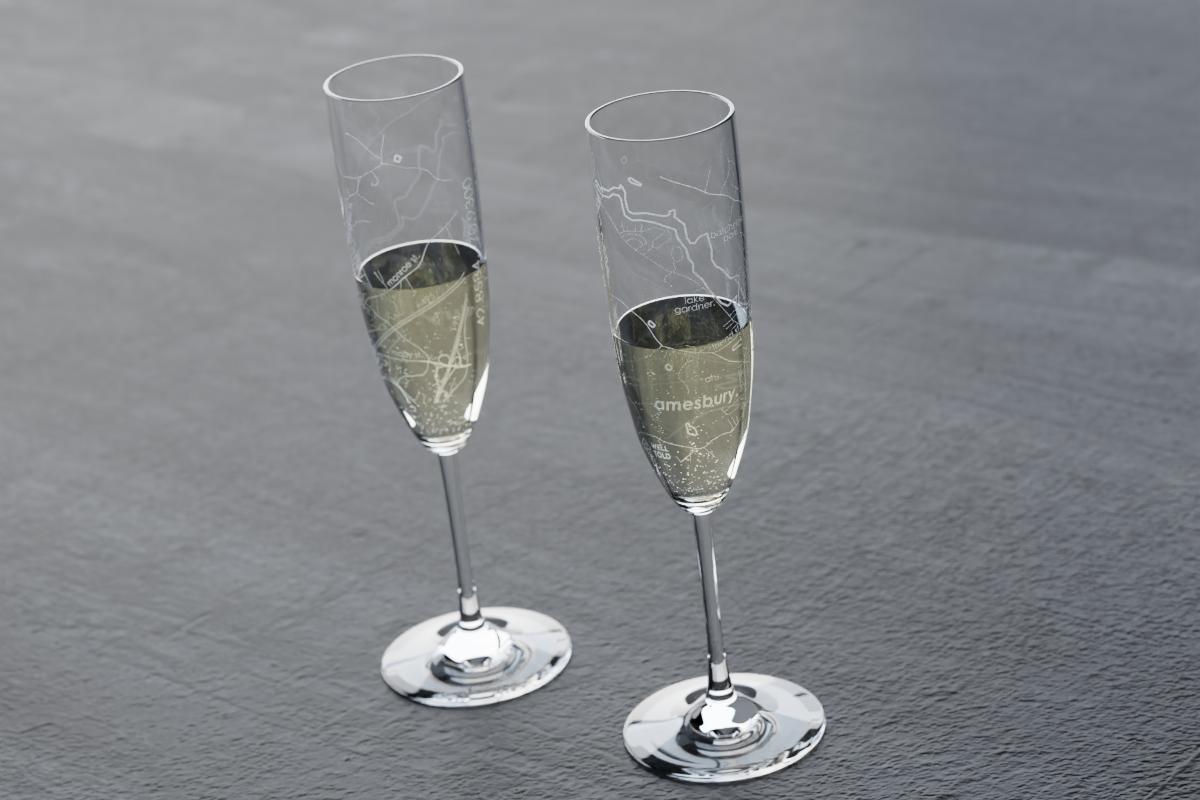 Home Town Map Stemmed Champagne Flute Pair