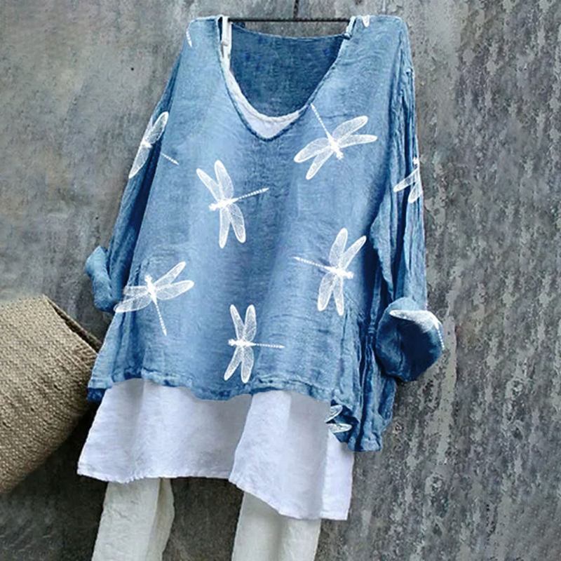 Vintage Dragonfly Printed Comfy Casual Shirt
