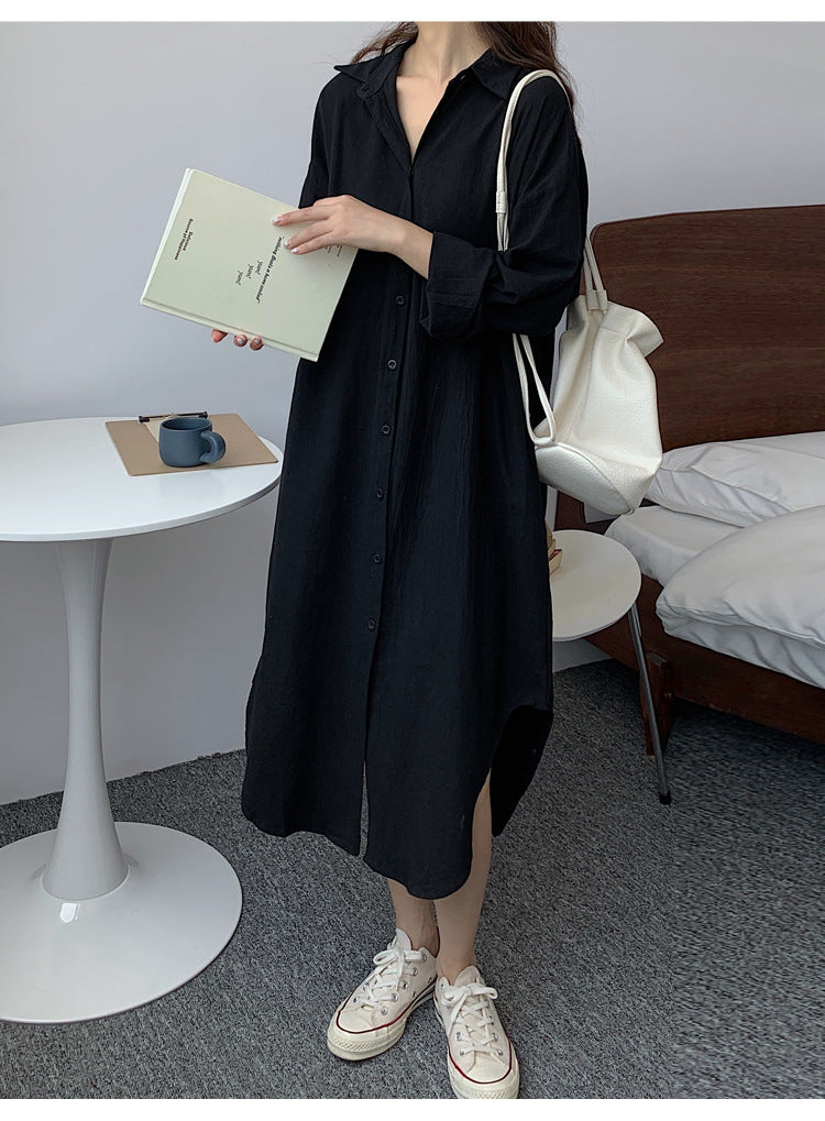 Shirt Dress High Grade Summer Women Niche Age Reducing Solid Color Loose Fitting Maxi Dress