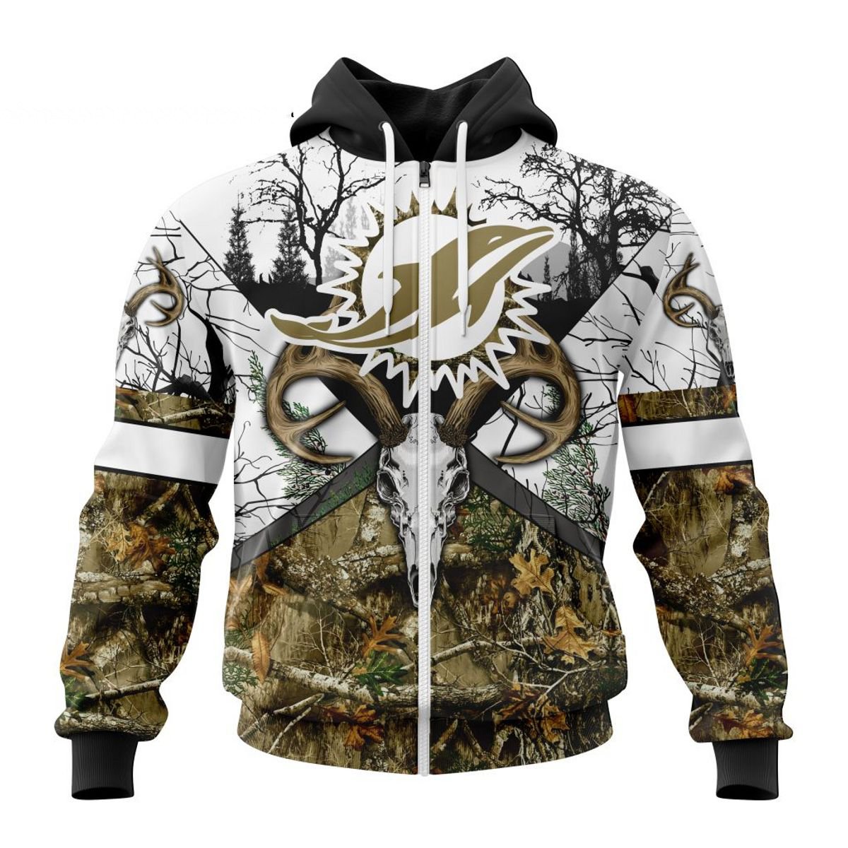 MIAMI DOLPHINS DEER SKULL AND FOREST 3D HOODIE