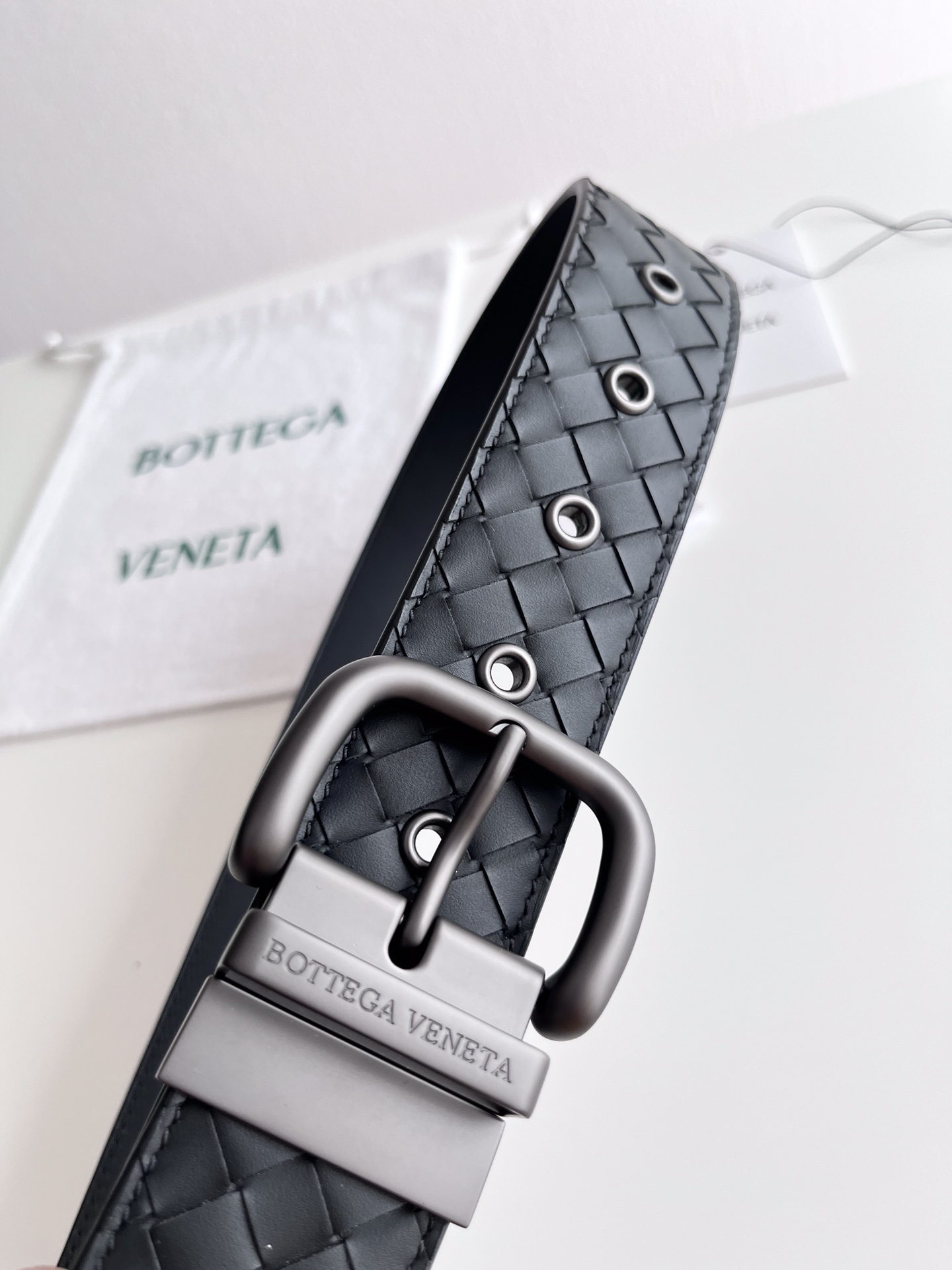 Bottega Veneta frosted pin buckle woven cowhide double-sided belt 4.0cm wide