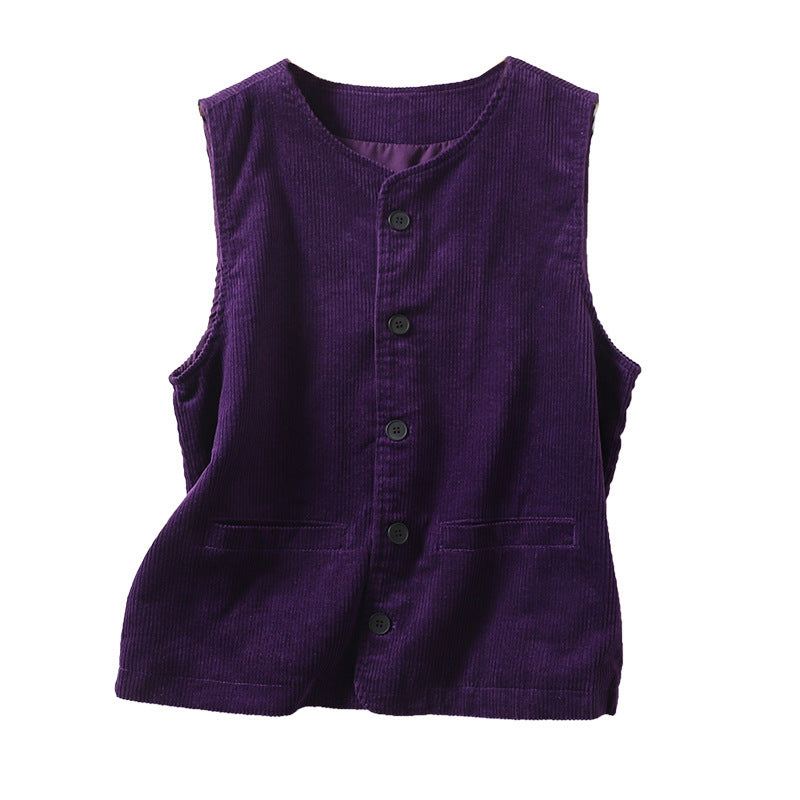 Solid Color Women's Button-Up Waistcoat Top