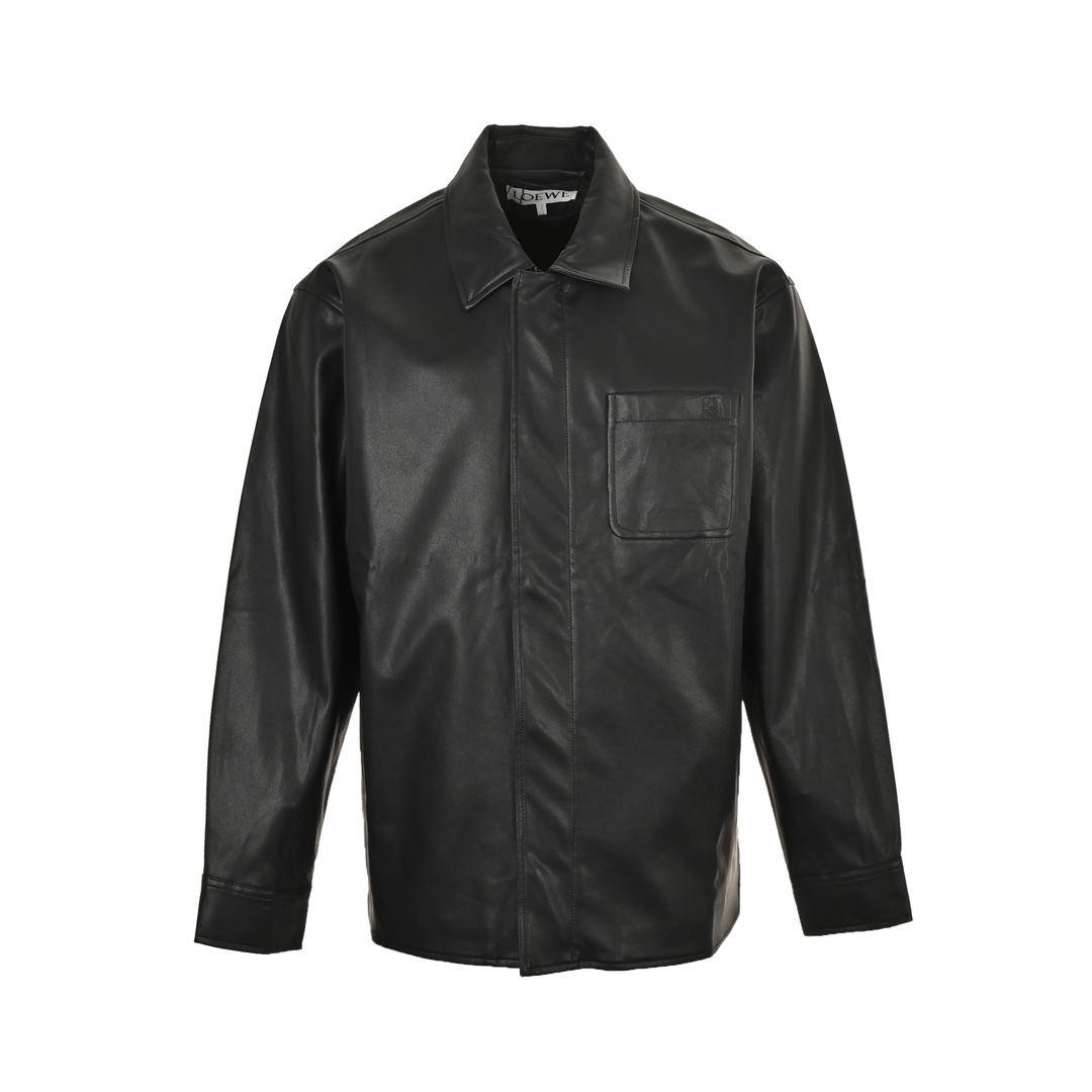 Loewe 24Fw single pocket zipper button leather jacket