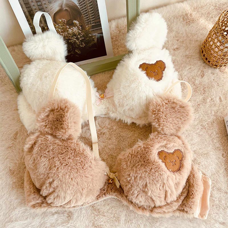 Bear Embroidery Lace Up Lingerie Set