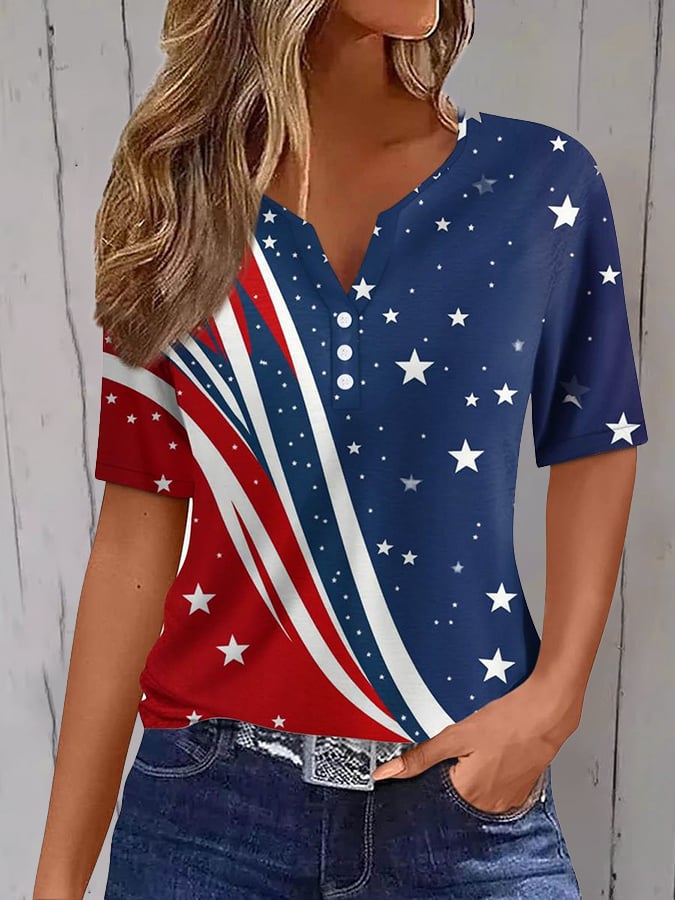 Women's Independence Day  V-neck print T-shirt