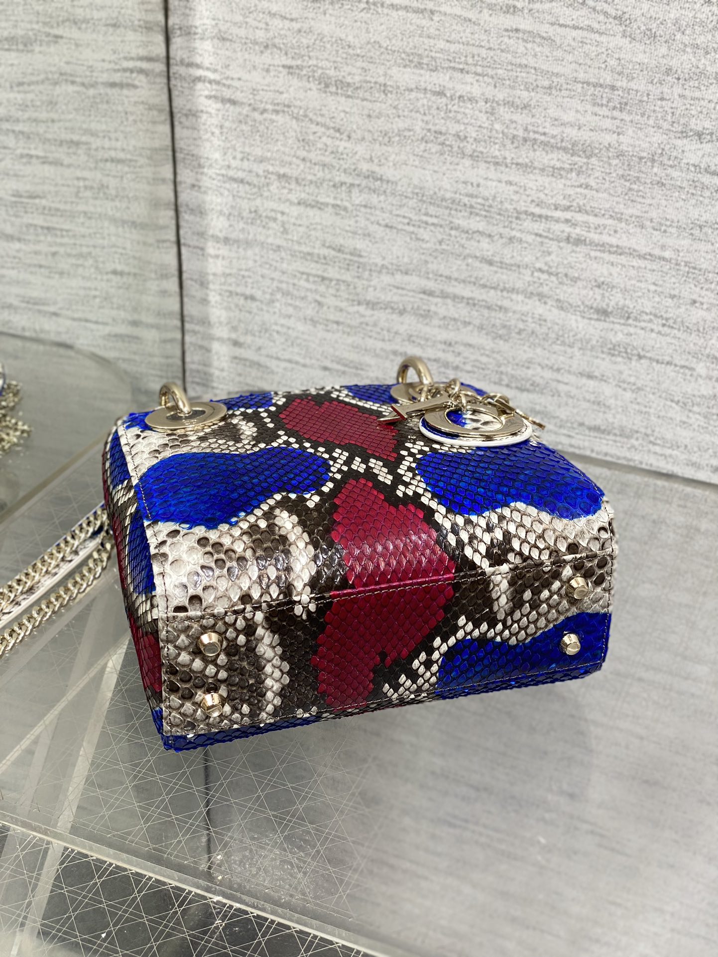 Dior Lady three-grid rare snakeskin Princess Diana bag