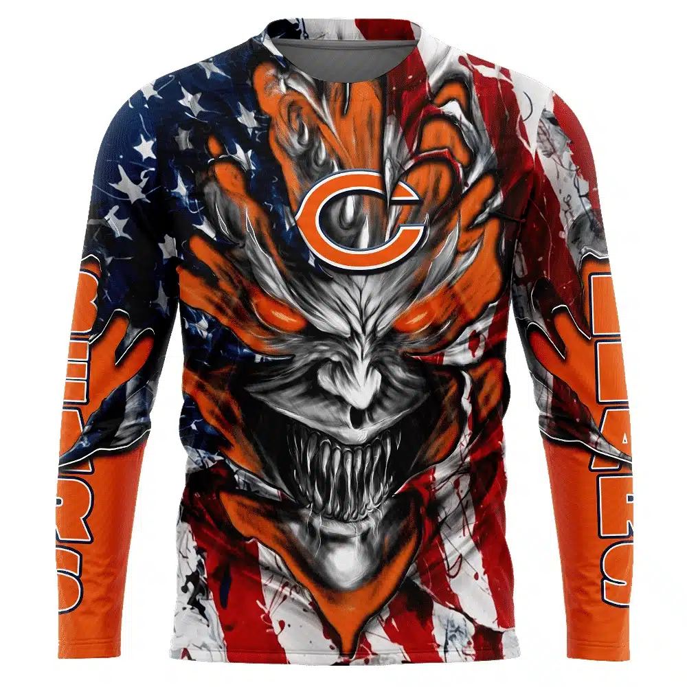CHICAGO BEARS DEMON FACE AMERICAN FLAG-3D UNISEX HOODIE