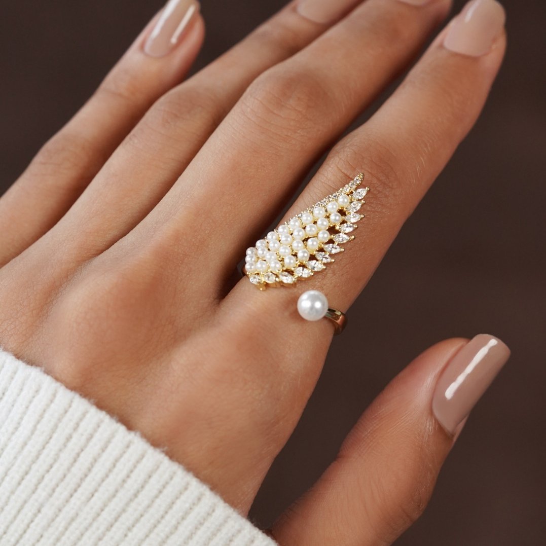 Pearl & Crystal Wing Wrap Ring