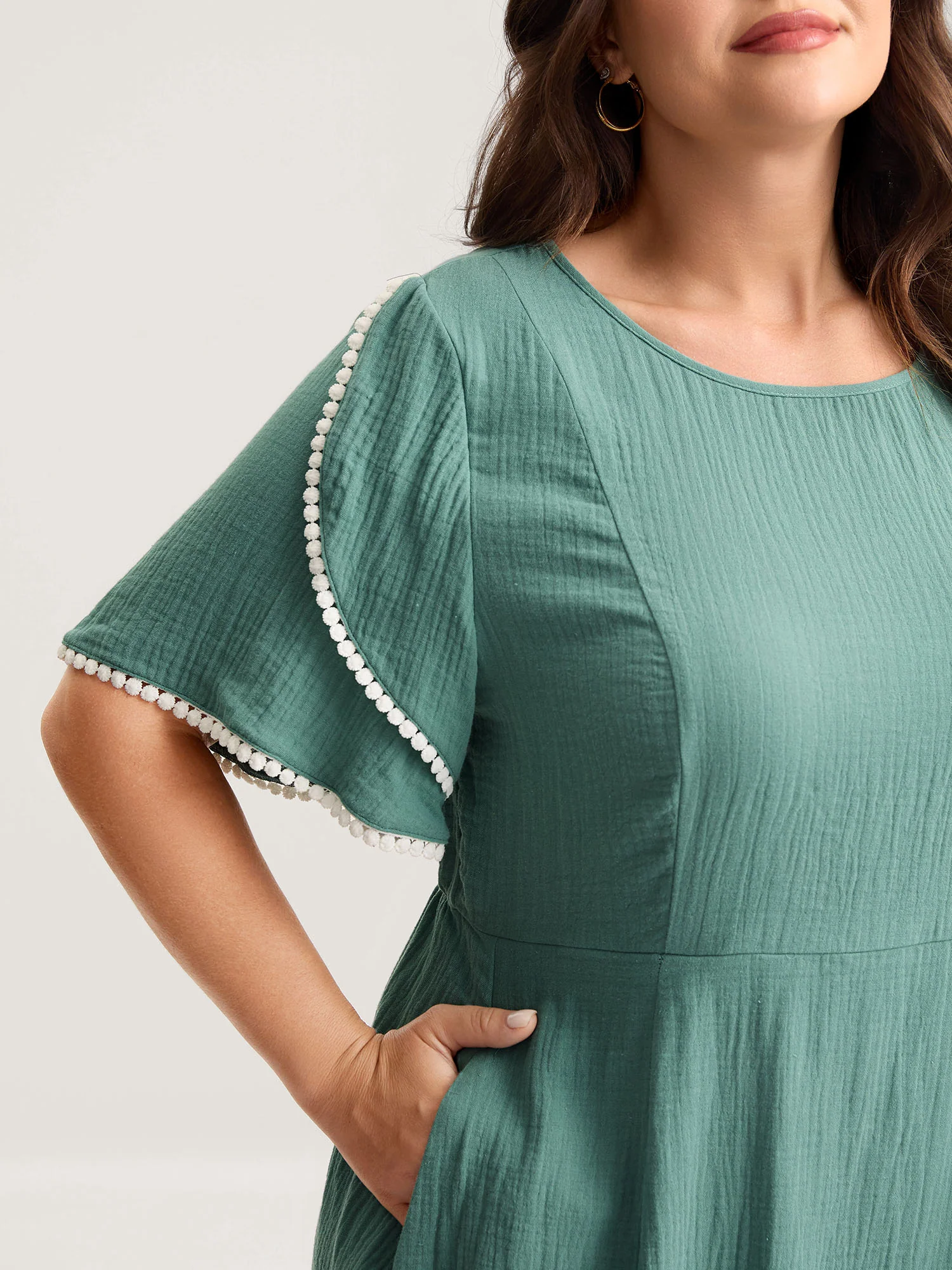 Pure Cotton Textured Lace Trim Midi Dress