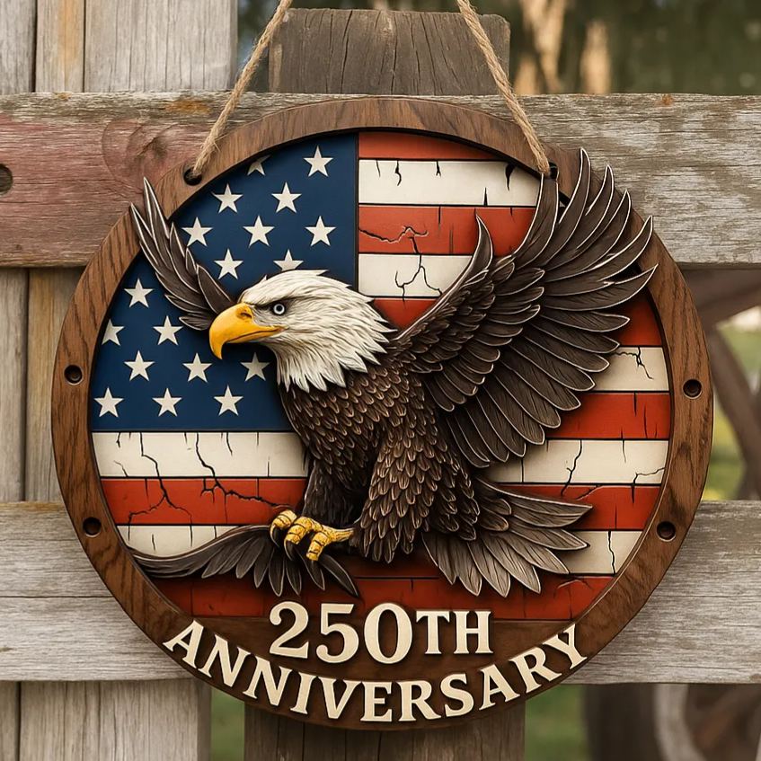250th Anniversary U.S. Military Round Wood Sign