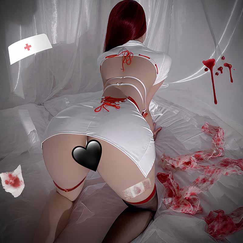 Cosplay Nurse Lace Up Hollow Out PU Lingerie Set