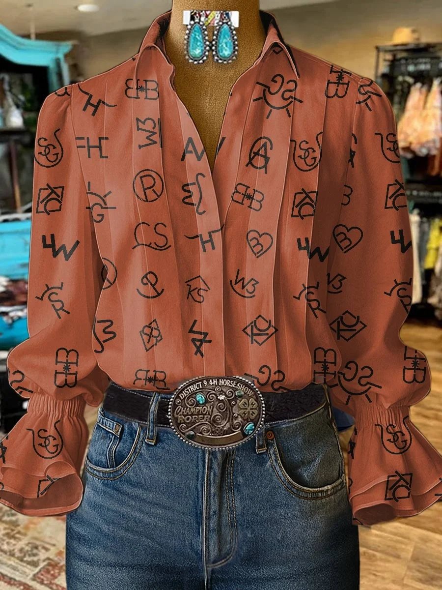 Women's Cattle Brands Vintage Western Print Shirt