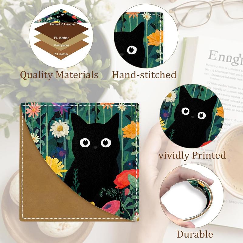🔥ON SALE🔥3 Pcs Cute Black Cat Floral Corner Bookmarks - Funny Leather Book Accessories for Book Lovers