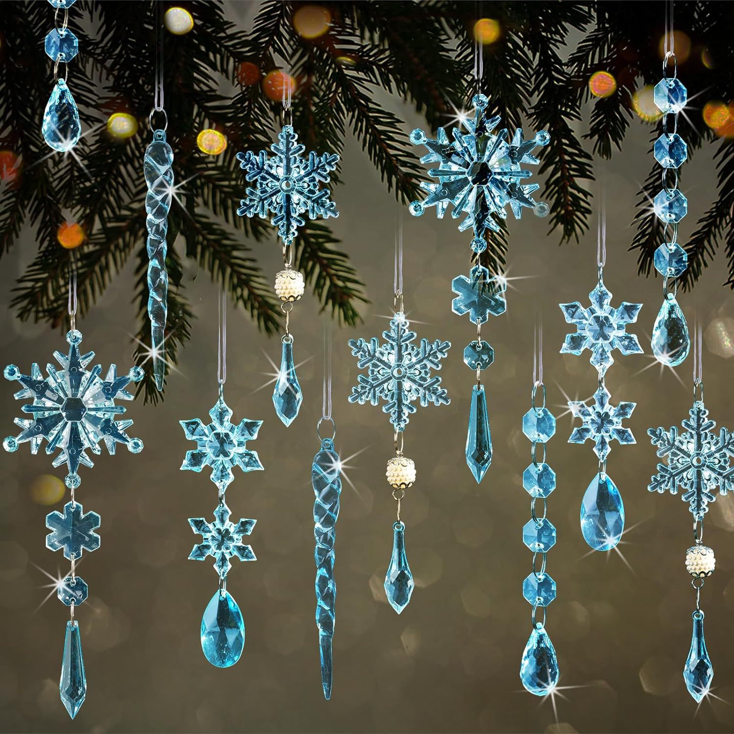 On Sale🔥Set of 18 pcs Hanging Acrylic Snowflake Icicle Ornaments with Drop Pendants