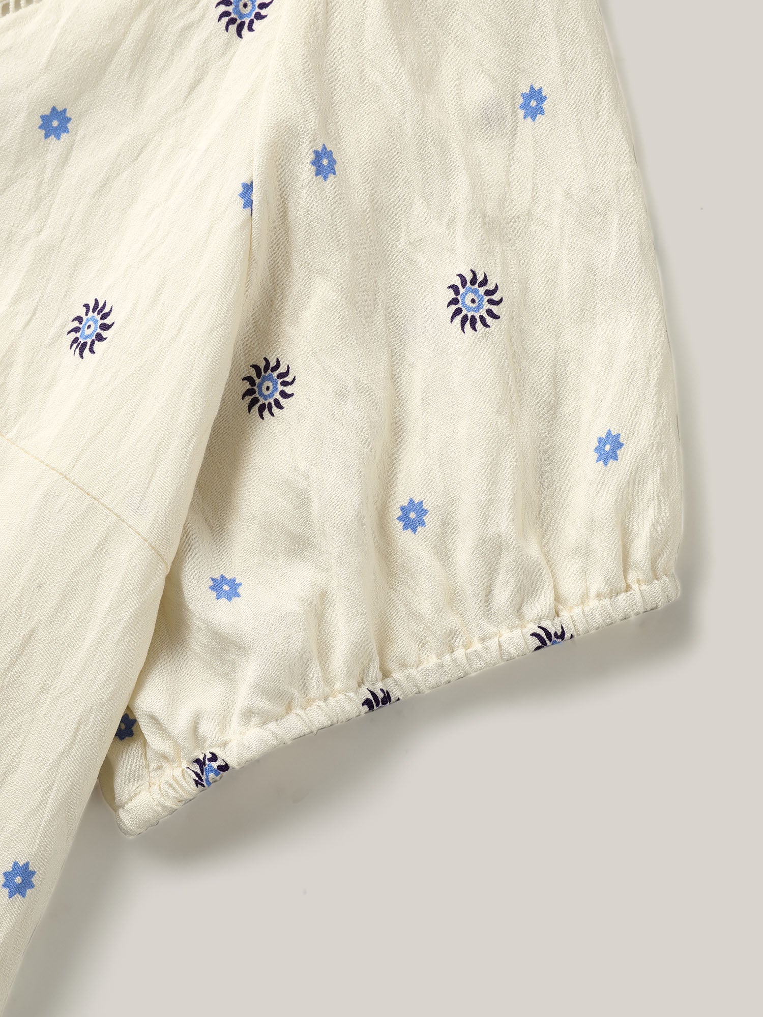 Boho Print Notched Collar Blouse