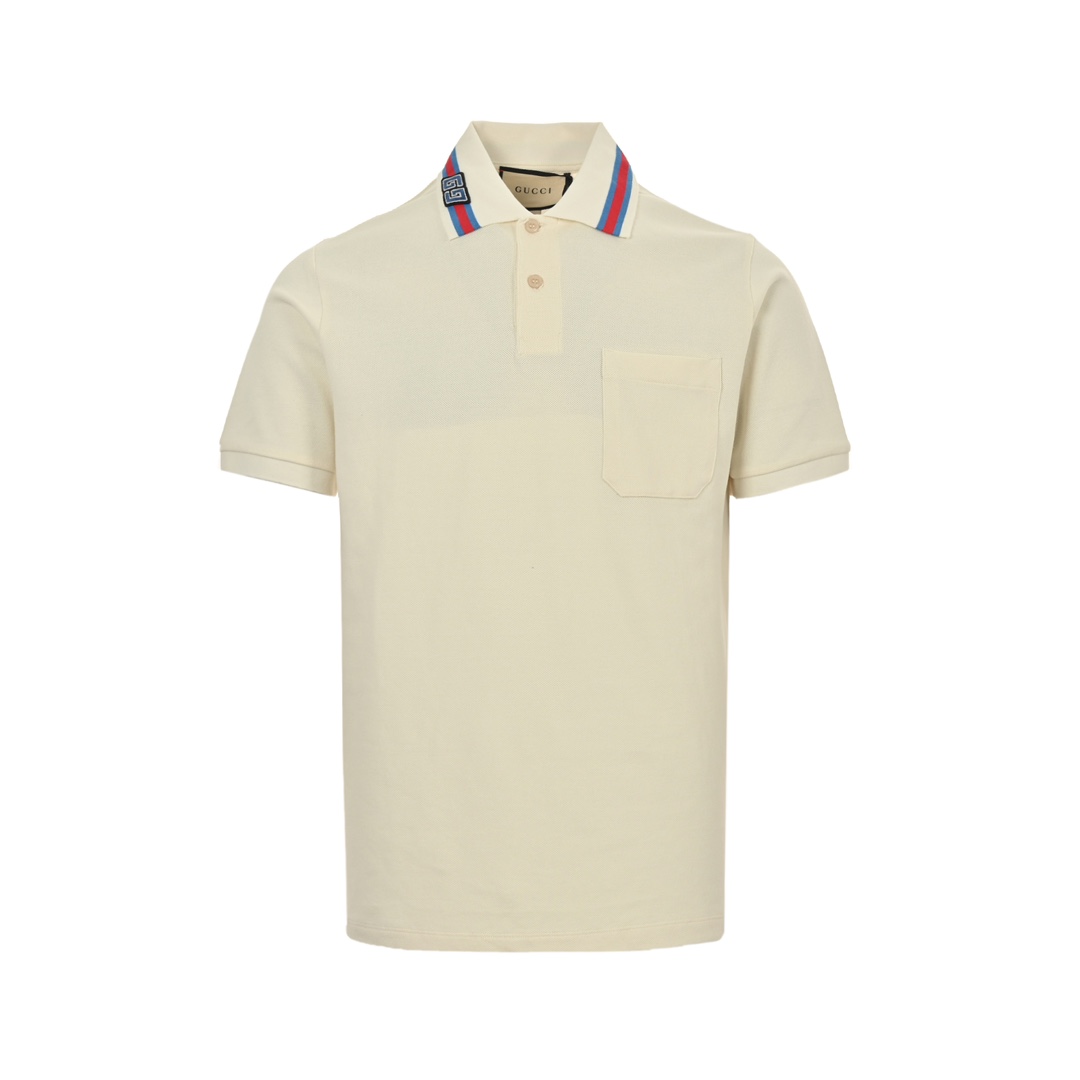 Gucci 24ss collar stripe double G embroidered Polo short sleeve