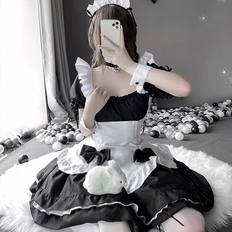 Off Shoulder Bow Knot Lace Up Maid Dress Lingerie