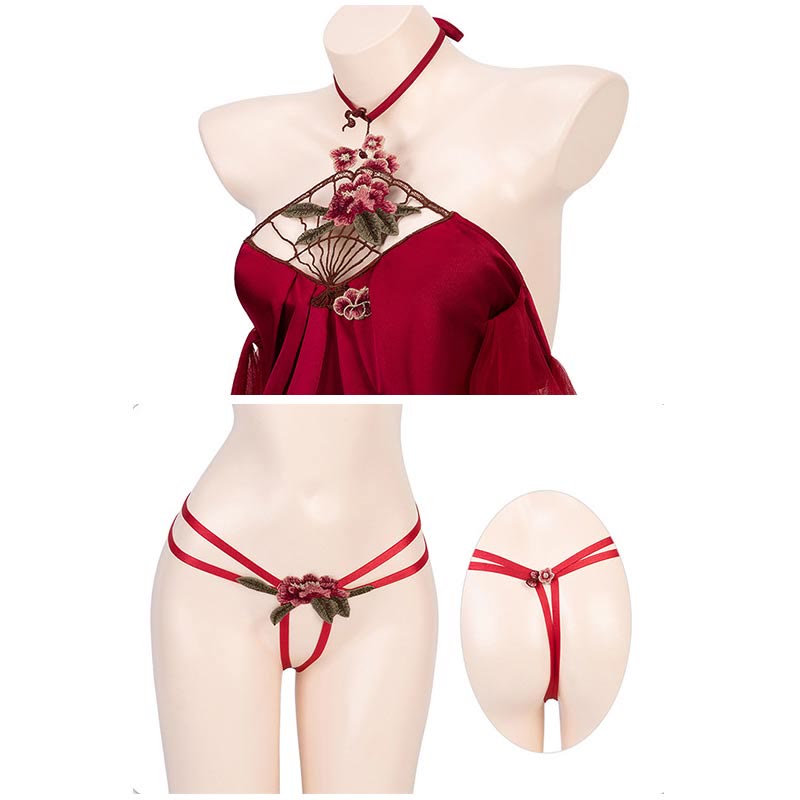 Han Costume Tassel Flower Embroidery Sexy Lingerie Set
