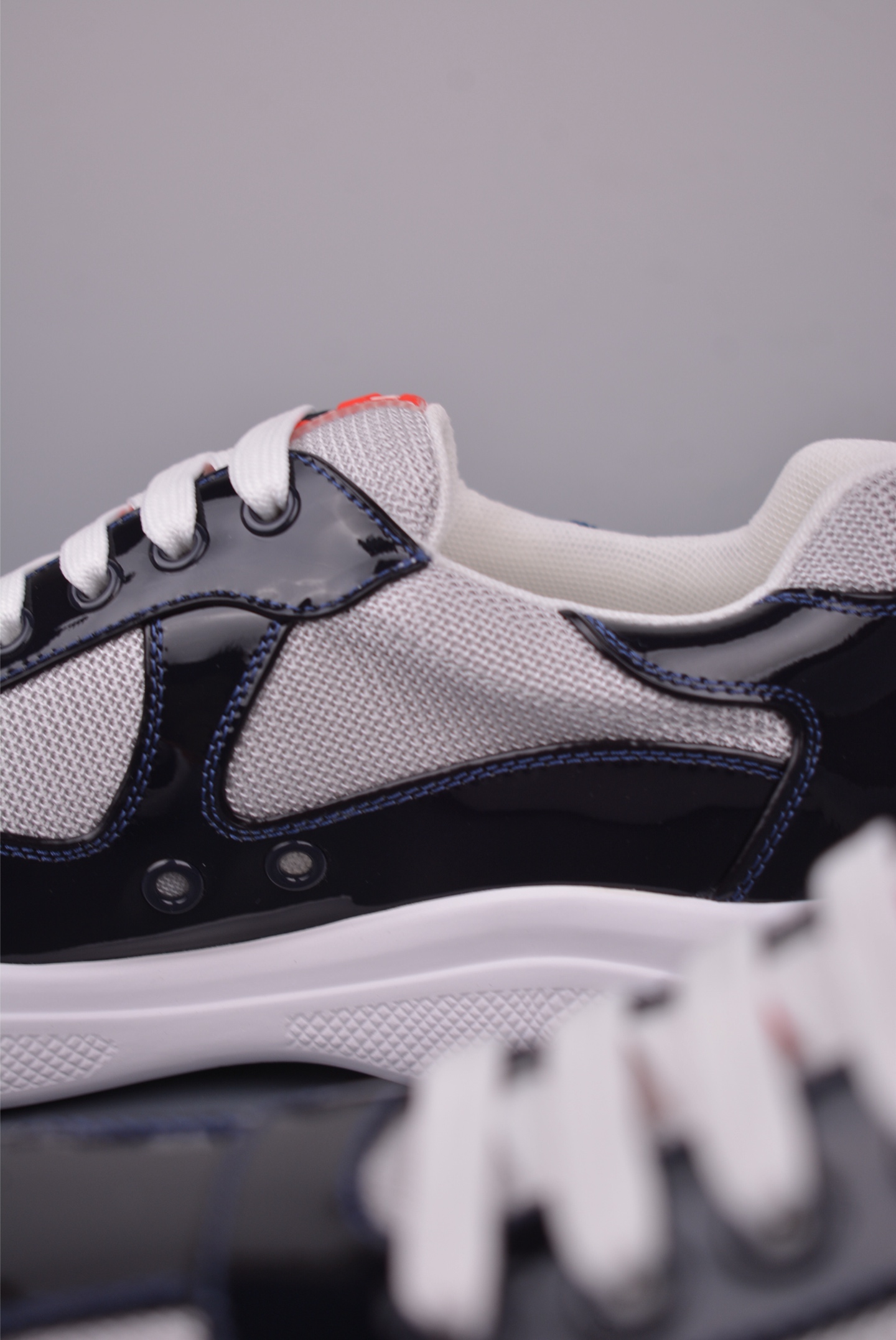 Prada America’s Cup patent leather black white gray blue line 4E3400_ASZ_F0FJT_F_G000