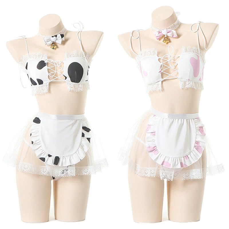 Cow Pattern Print Lace Bikini Lingerie Set