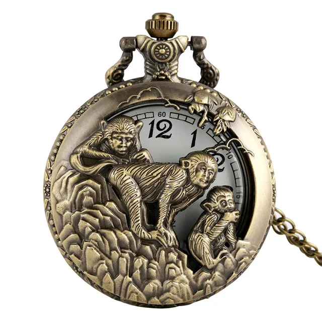 Bronze Hollow Out Chinese Twelve Zodiac Design Animal Quartz Pocket Watch for Men Women with Necklace Chain Gift reloj