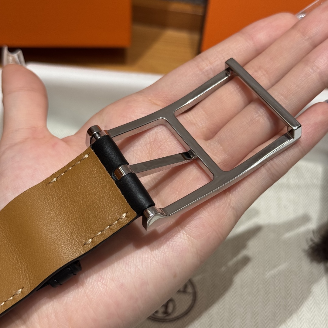 Hermès Top Grain Leather Double-Sided Pin Buckle Belt 3.2cm Width