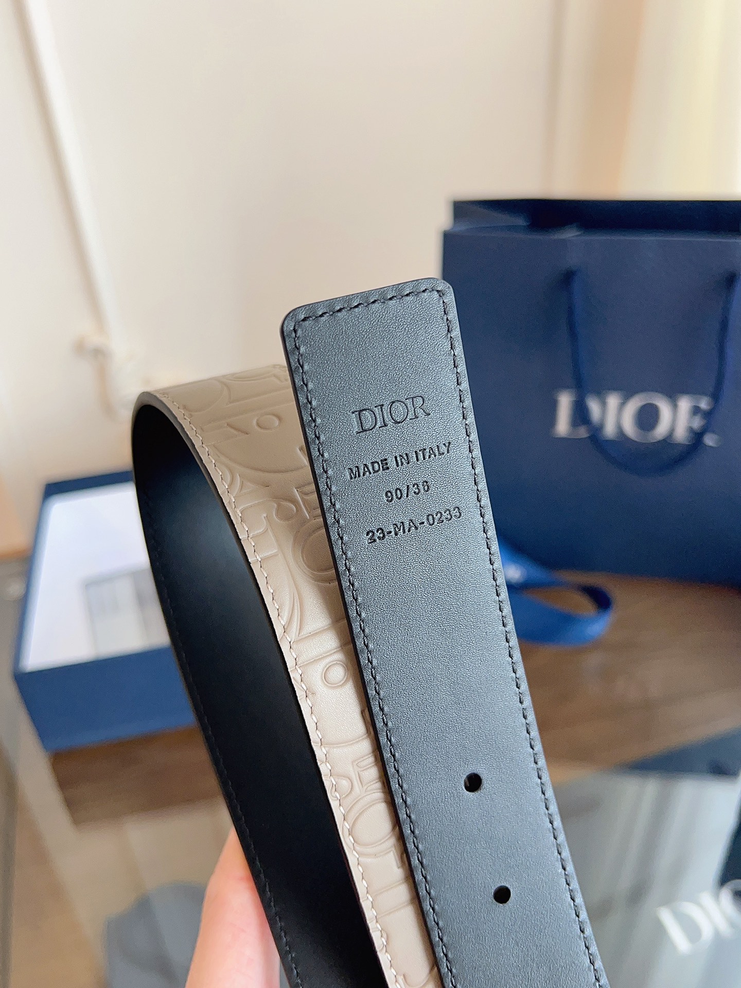 Dior embossed leather belt 3.5CM wide