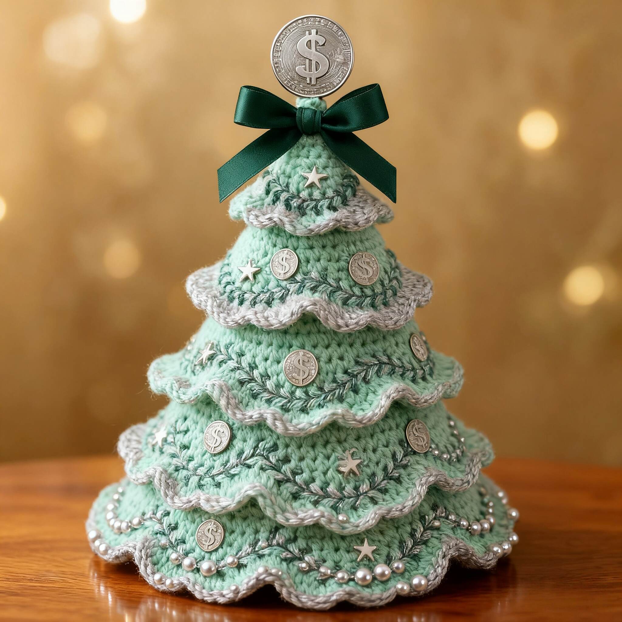 💰Handmade Money Crochet Christmas Tree Ornament