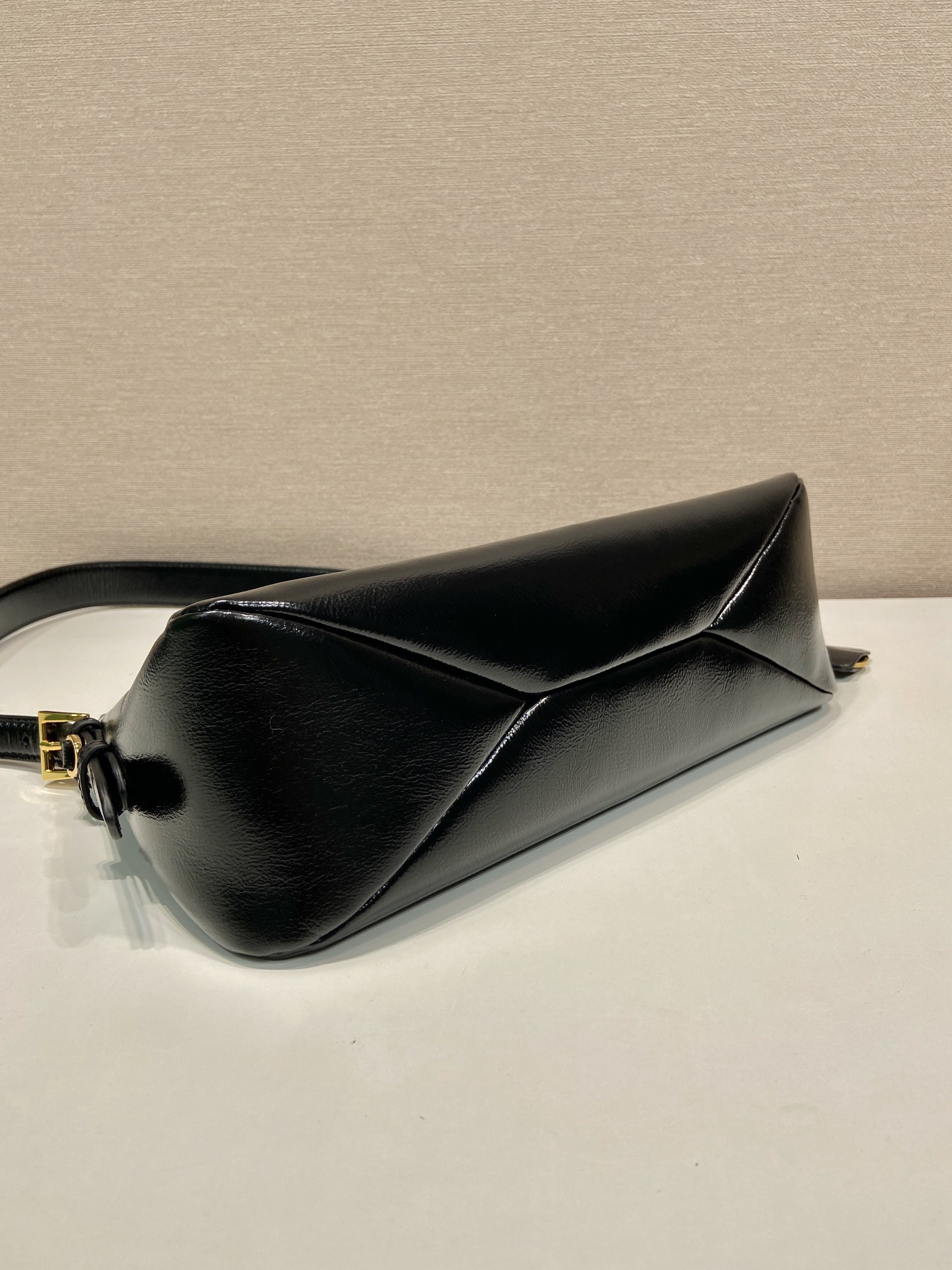 Prada Aimee Hobo Wrinkled Patent Leather Underarm Bag 1BC229