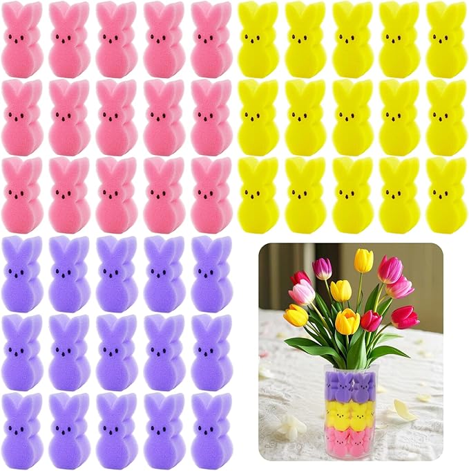 🔥On Sale🔥Easter Sponge Bunnies Vase Filler with Artificial Tulips Flowers